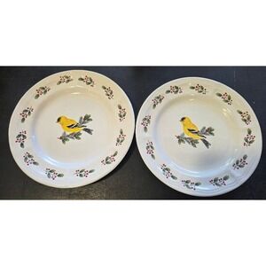 Vintage Gibson USA Winter Yellow Goldfinch Holly & Berry 8" Porcelain Plate Set